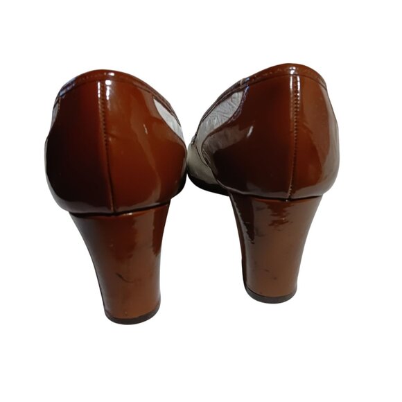 7.5 aaa N Vintage Womens Shoes PUMPS 1970s RISQUE FAUX OSTRICH 2 TONE IN BOX - Picture 4 of 11